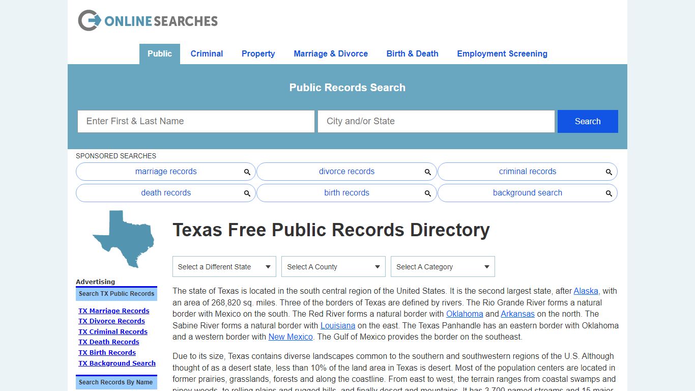 Texas Free Public Records Directory - OnlineSearches.com